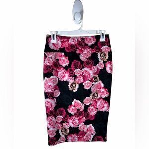 INC International Concepts Black Pencil Skirt with Pink Rose Print